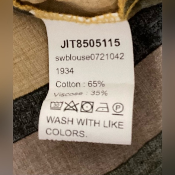 Emery Rose XL cotton blend yellow,green,brown, grey striped pull on top - Picture 7 of 8